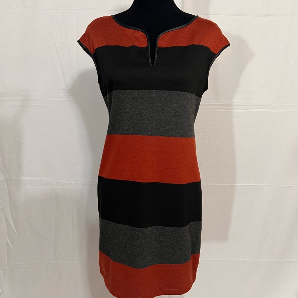 Max Studio Black and Orange Striped Mini Dress